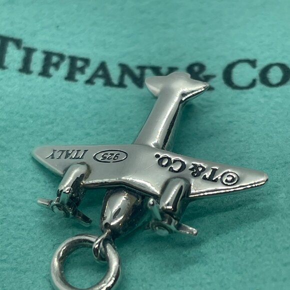 Tiffany & Co. Sterling Silver Airplane Pendant Charm Aircraft Plane w/ Pouch - Picture 9 of 12